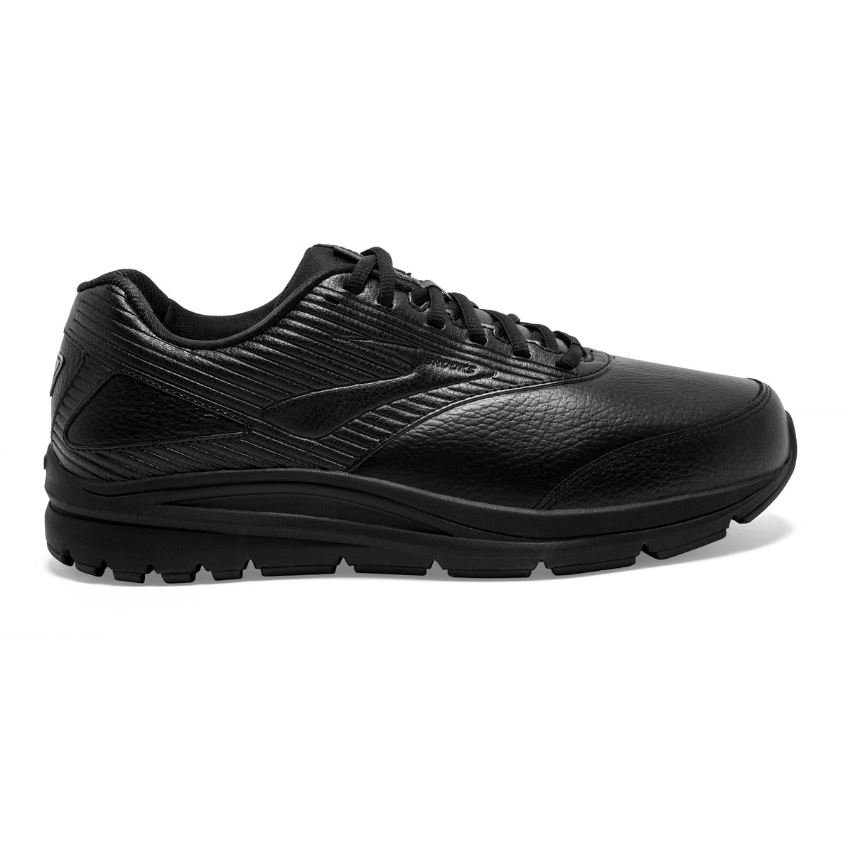 Allen's Bootery Brooks Addiction Walker 2 men's black full-grain leather walking shoe with slip-resistant outsole.