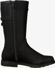 Allen's Bootery girls black tall riding boot with side zipper and quilted shaft detail