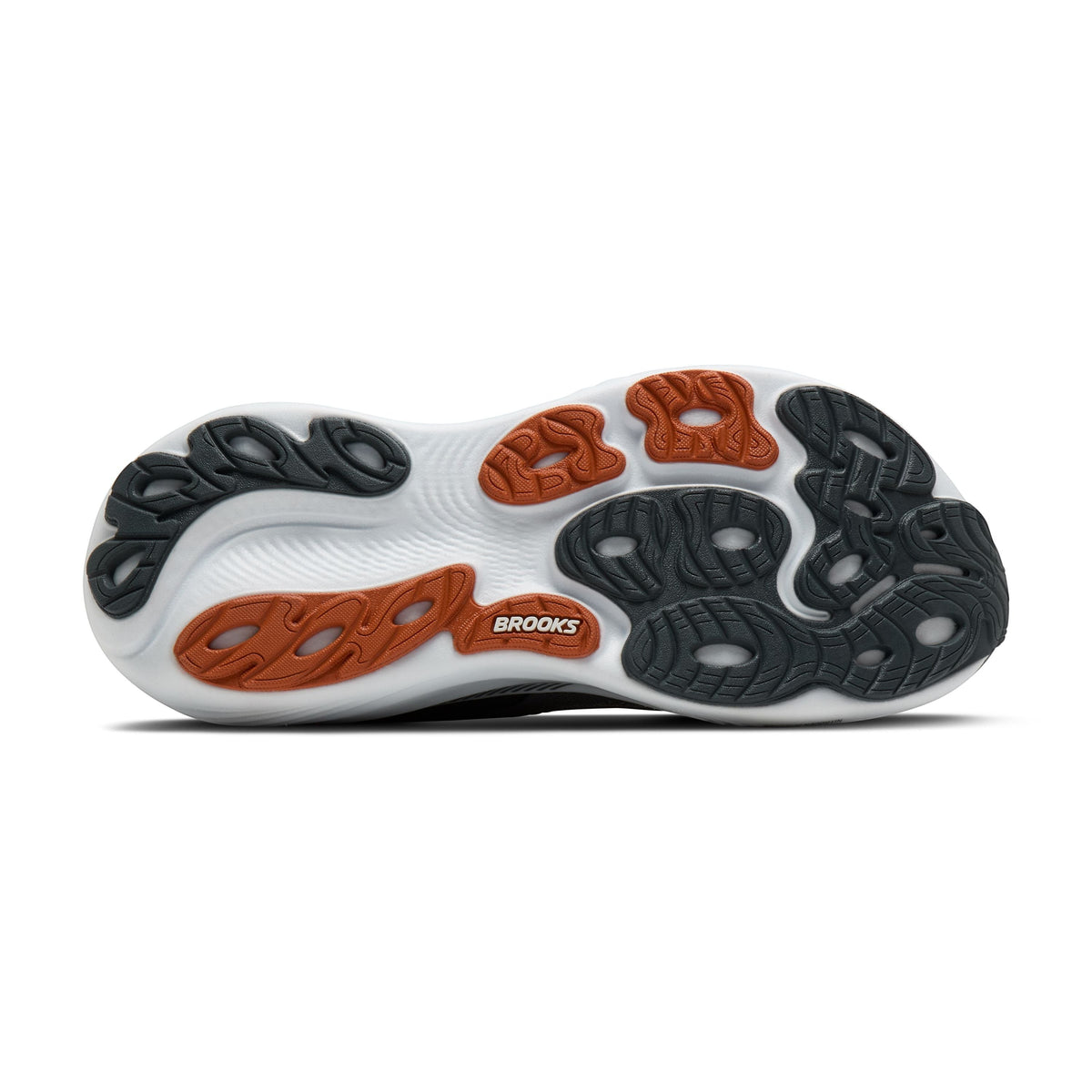 Allen's Bootery Brooks Adrenaline 25 running shoe showing the durable brown, grey, and white rubber outsole pattern.