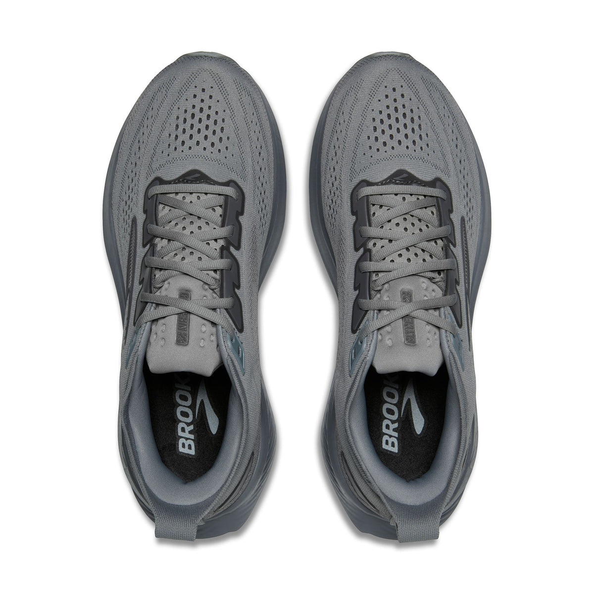 Allen's Bootery Brooks Glycerin 23 men's road running shoes in grey and black, top-down view showing mesh upper.