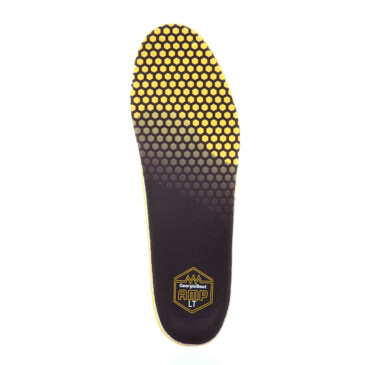 Allen's Bootery Georgia Boot AMP Lite memory foam insole with yellow honeycomb pattern and black heel support