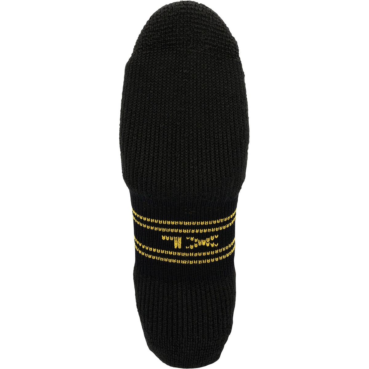 Allen's Bootery Georgia Boot AMP MAX black crew socks with yellow arch compression detail and high-density padding.
