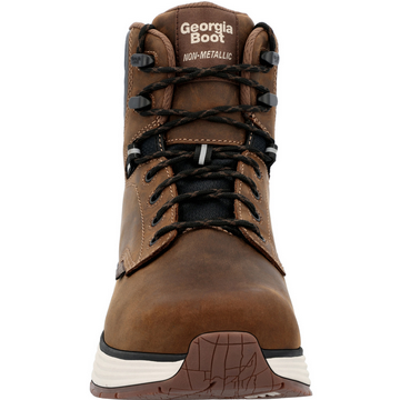 Allen's Bootery Georgia Boot DuraBlend brown leather waterproof soft toe work boot with non-metallic hardware.