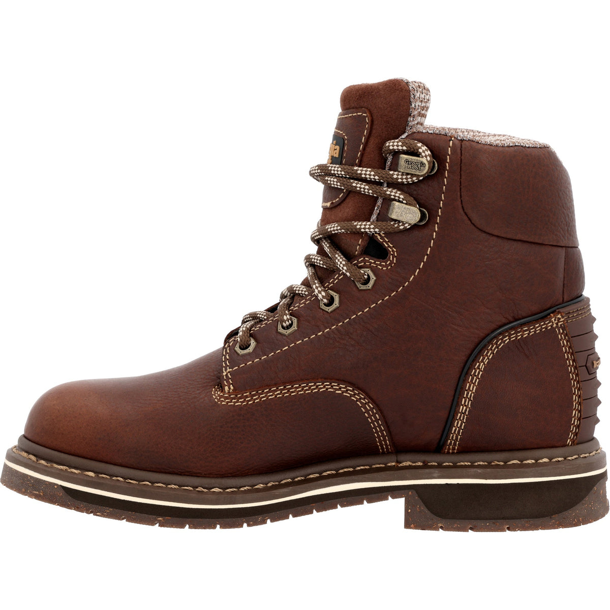 Allen's Bootery Georgia Boot women's brown full-grain leather waterproof alloy toe work boot with lace-up closure