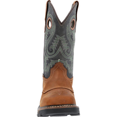 Allen's Bootery Georgia Boot Carbo-Tec FLX waterproof square toe work boot in brown leather with decorative stitching.
