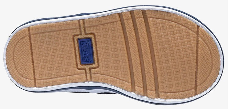 Allen's Bootery Keds Graham toddler sneaker showing the durable tan rubber lug outsole with blue branding detail