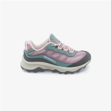 Allen's Bootery Little Kid's MOAB SPEED waterproof hiking sneaker in dusty pink and olive with a non-marking outsole.