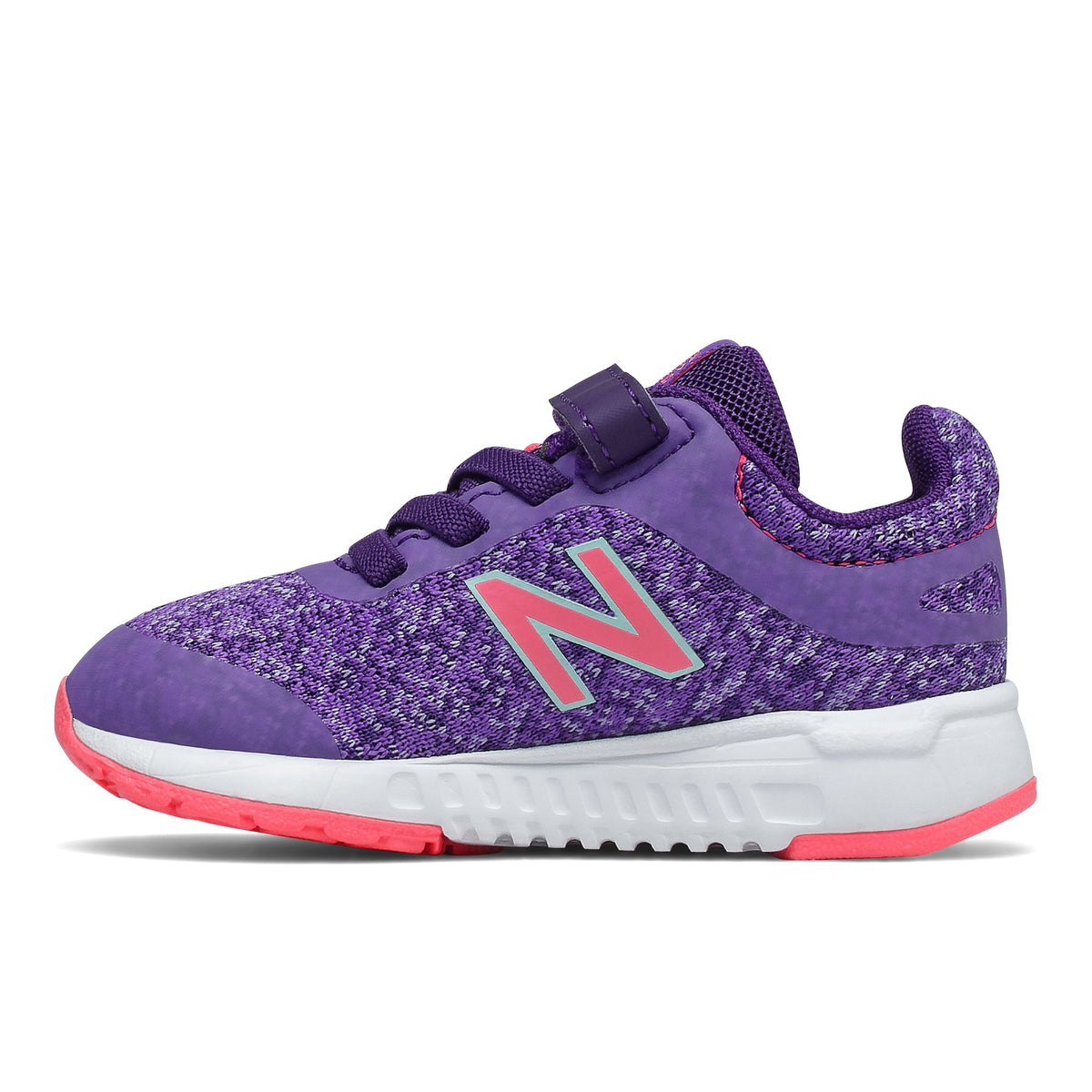 Allen's Bootery New Balance 455 V2 toddler running shoe in violet mesh and suede with guava pink accents
