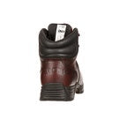 Allen's Bootery Rocky Mobi Lite brown leather steel toe work boot, rear view showing high-abrasion heel counter.