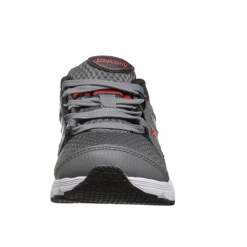 Allen's Bootery Saucony Kotaro 4 grey and orange lightweight running sneaker for kids with breathable mesh upper