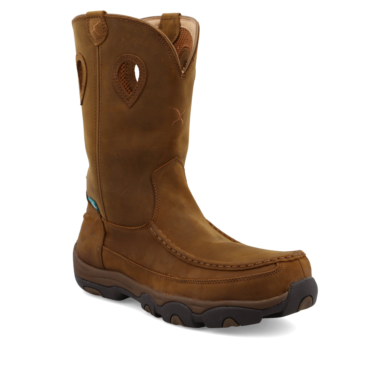 Allen's Bootery Twisted X men's brown leather waterproof pull-on hiker work boot with composite toe and rubber outsole