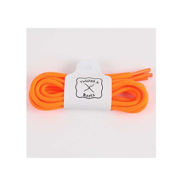Allen's Bootery Twisted X replacement shoelaces in bright orange, packaged for driving mocs.