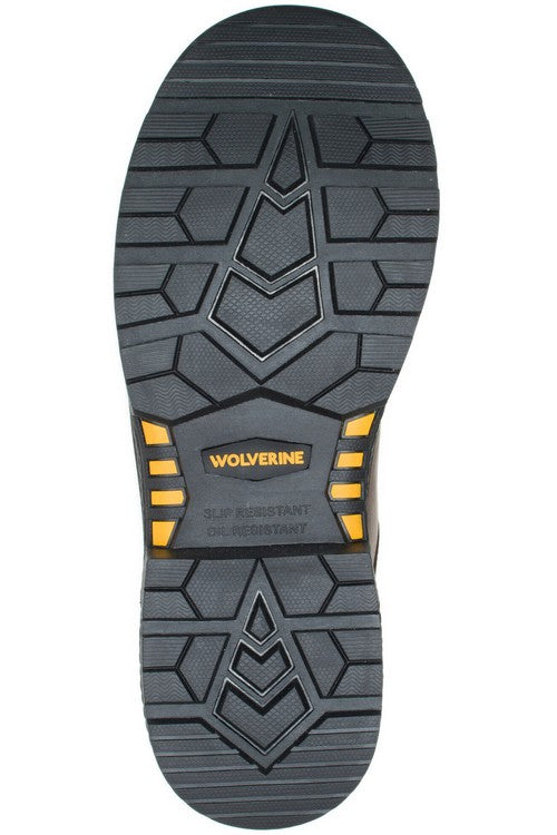 Allen's Bootery Wolverine Hellcat work boot black rubber lug outsole with slip-resistant tread pattern