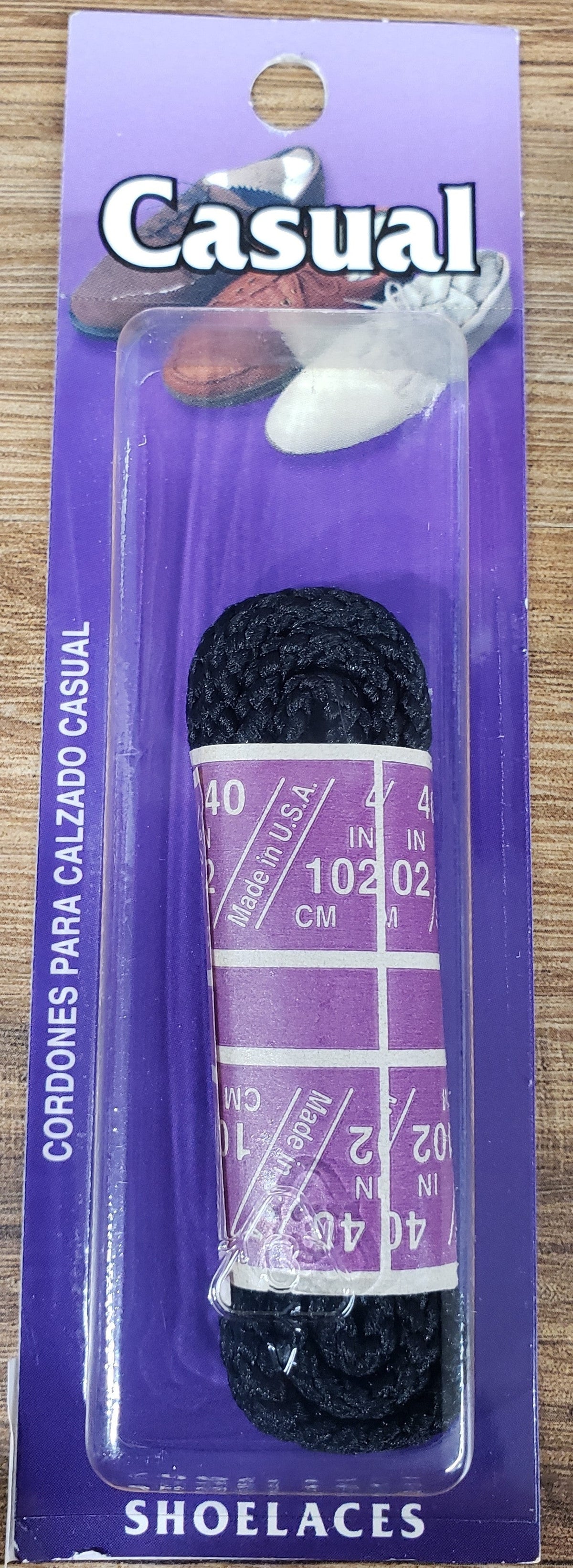 Allen's Bootery black round braided casual shoelaces in original retail packaging