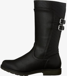 Allen's Bootery black tall riding boot for girls featuring a side zipper, quilted texture, and double buckle detail.