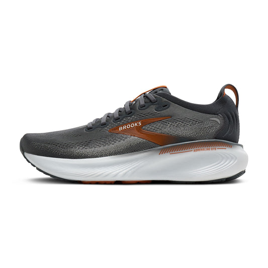 Allen's Bootery Brooks Adrenaline 25 men's running shoe in turbulence grey and brown with supportive white midsole