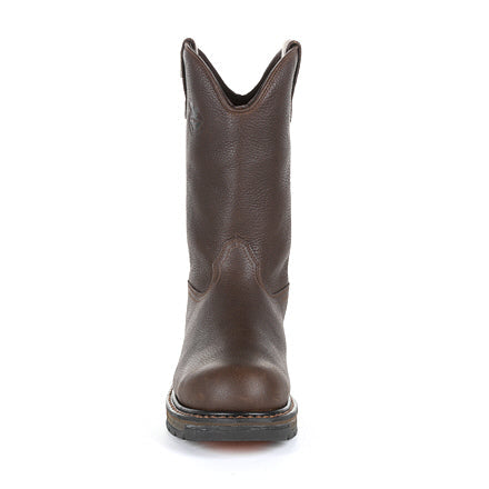 Allen's Bootery Georgia Boot Carbo-Tec LT brown leather steel toe waterproof pull-on work boot, front view