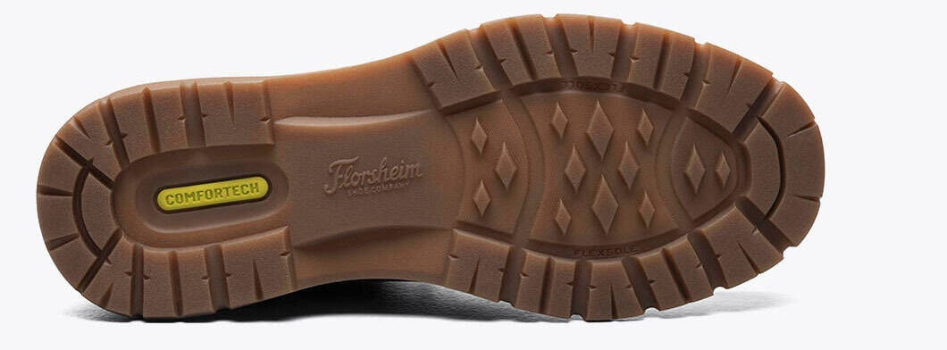 Allen's Bootery Florsheim Lookout boot durable brown rubber lug sole with Comfortech cushioning detail