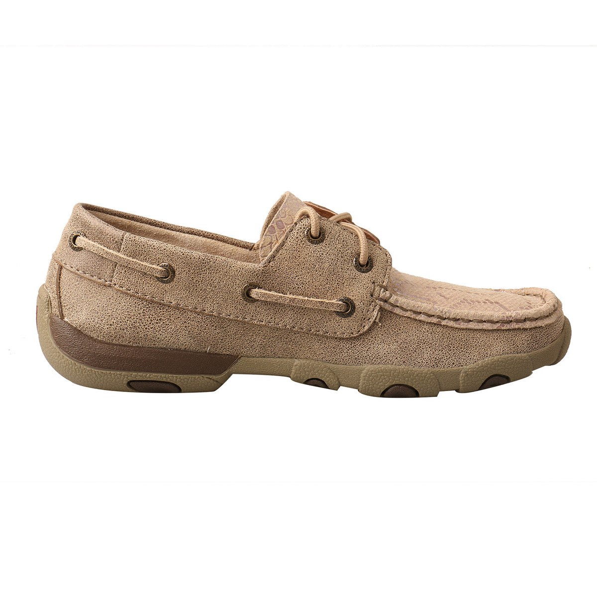Allen's Bootery dusty tan full-grain leather driving moccasins with a durable molded rubber outsole