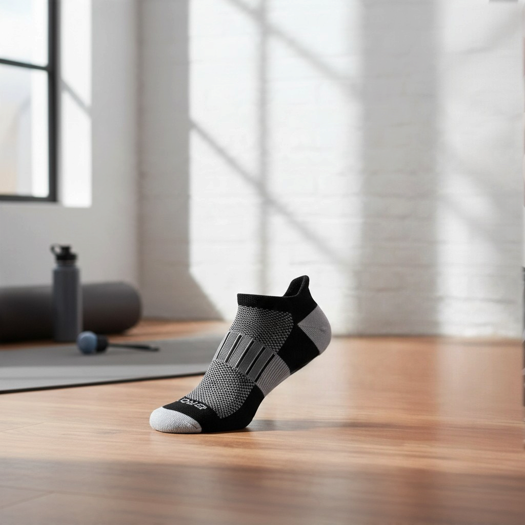 Allen's Bootery Ghost performance low-cut athletic sock in black and grey with moisture-wicking mesh ventilation