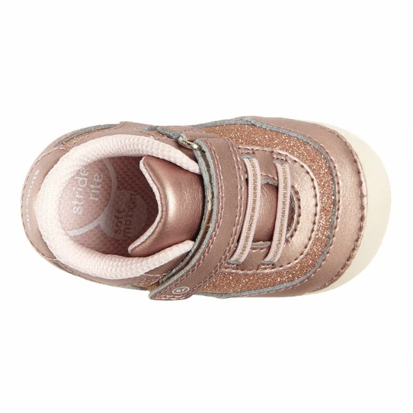Allen's Bootery Jazzy rose gold metallic toddler sneaker with hook and loop closure and memory foam insole