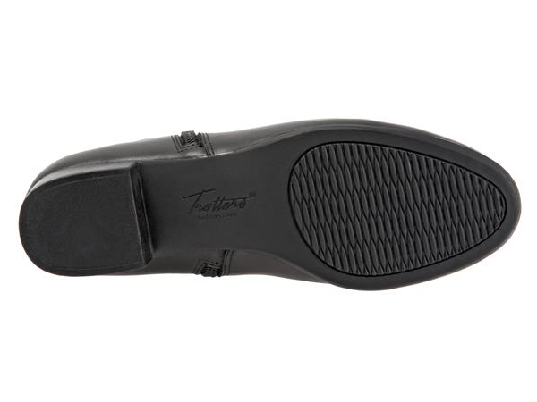 Allen's Bootery Major black shoe showing the textured rubberized sole and low heel from a bottom view