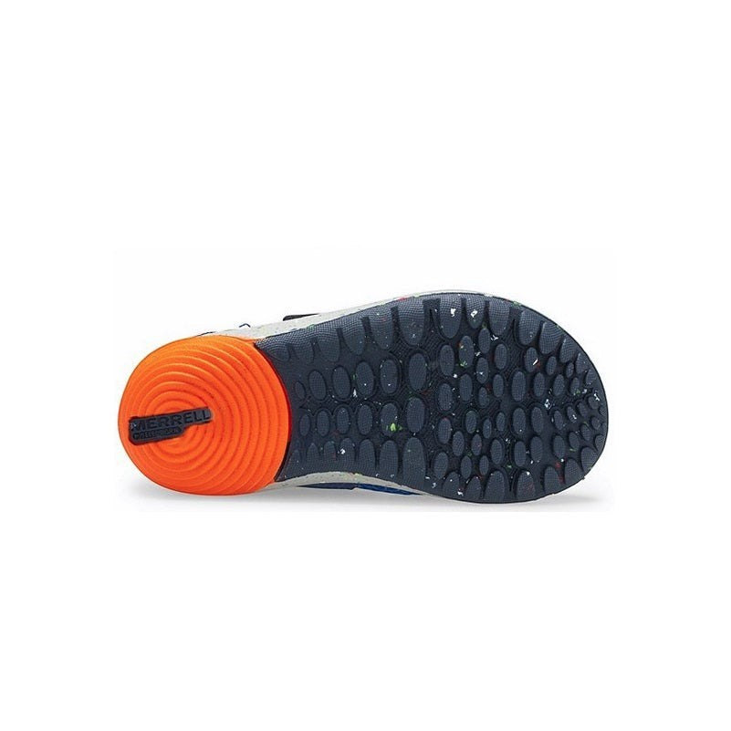 Allen's Bootery Merrell Bare Steps H2O toddler water shoe showing the blue and orange flexible rubber outsole