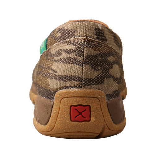 Allen's Bootery women's Mossy Oak camo slip-on driving moc with ecoTWX tweed and durable rubber heel detail