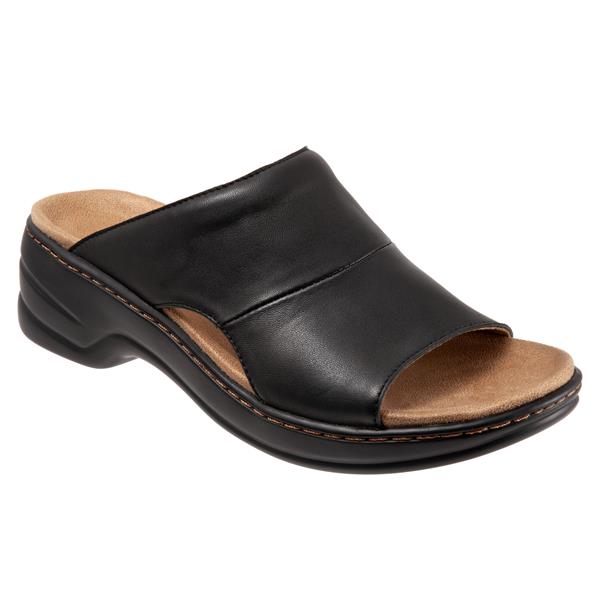 Allen's Bootery Nara black leather slide sandal with memory foam footbed and lightweight flexible sole