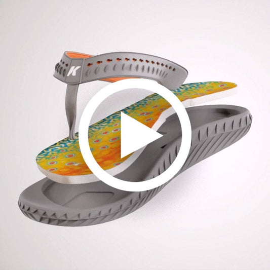 Allen's Bootery Women's Fish Flip rainbow trout sandals with anatomical EVA footbed and non-marking rubber sole.