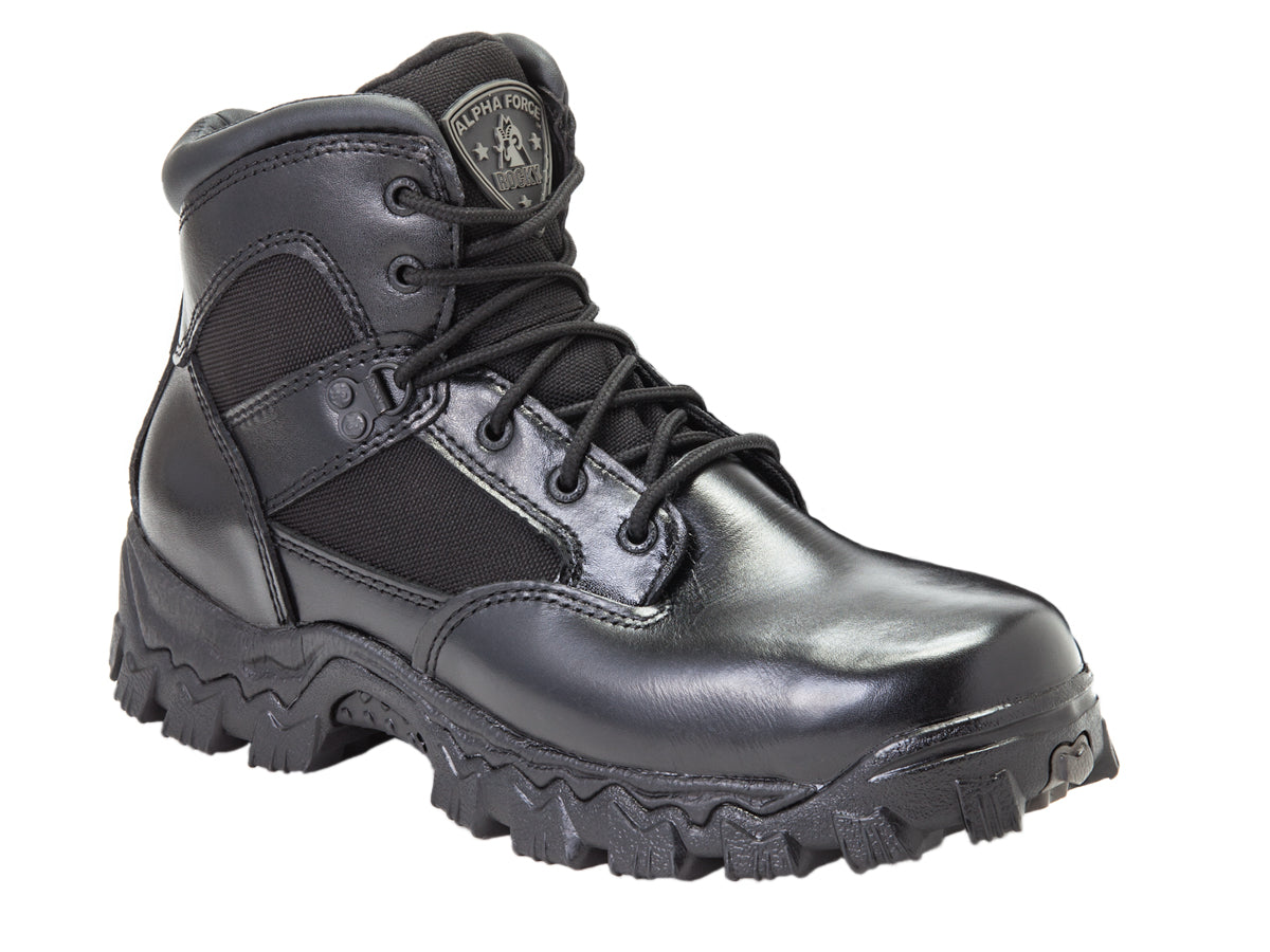 Allen's Bootery black Rocky Alpha Force waterproof composite toe public service boot with leather and nylon upper