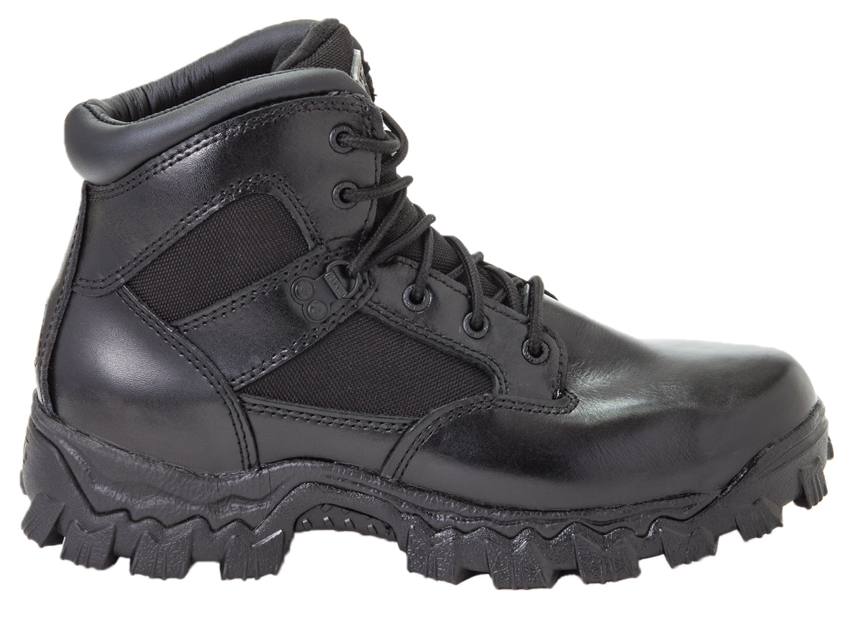 Allen's Bootery Rocky Alpha Force black leather and nylon waterproof composite toe work boot with rugged outsole.