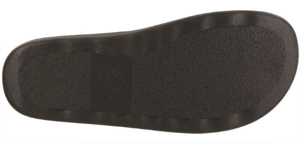 Allen's Bootery Sanibel sandal showing the textured dark brown flexible rubber outsole with arch support