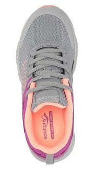 Allen's Bootery Saucony Wind little kid's sneaker in purple and gray with breathable mesh and cushioned lining