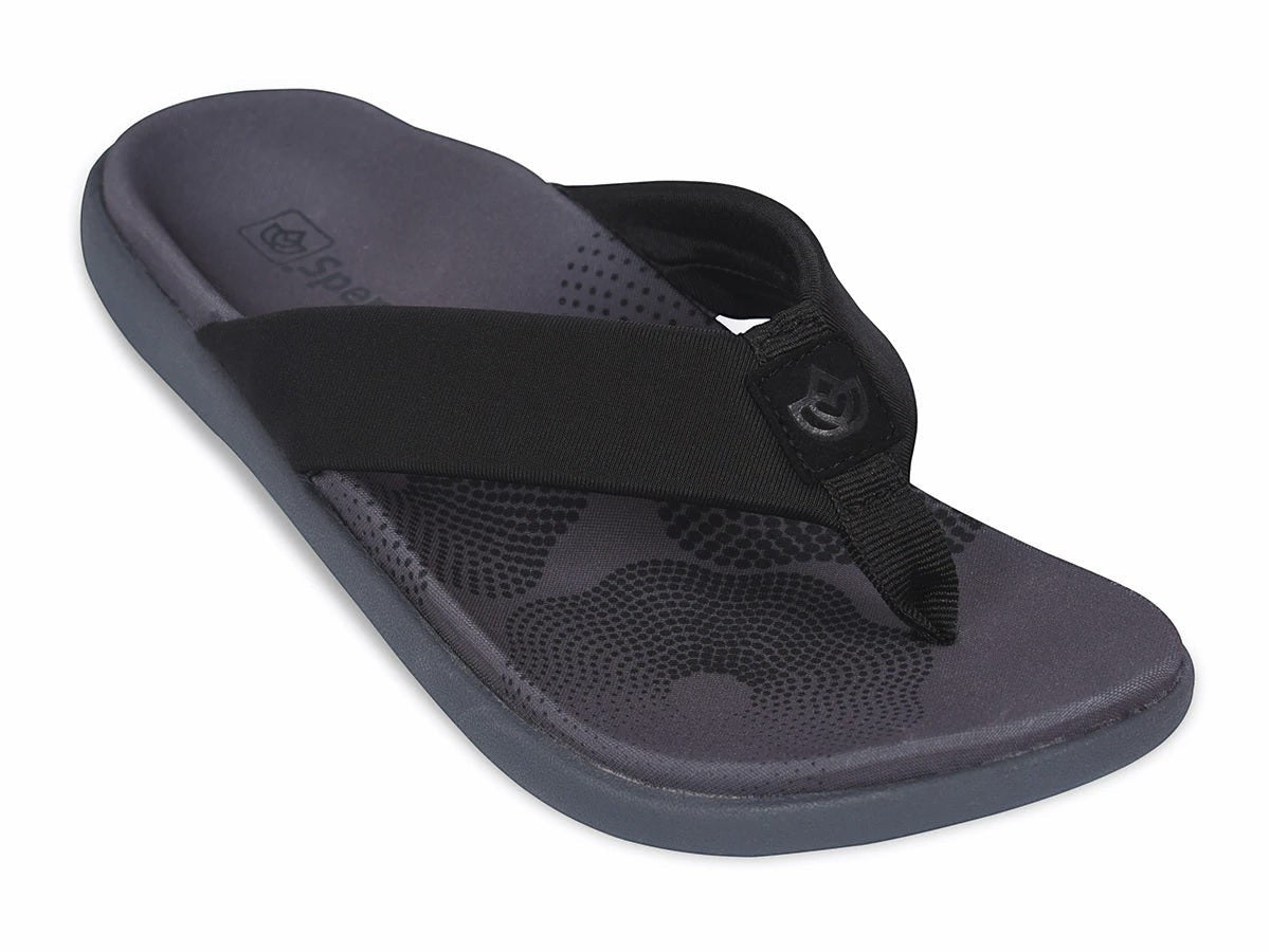 Allen's Bootery Victoria black memory foam thong sandal with contoured footbed and engineered knit upper