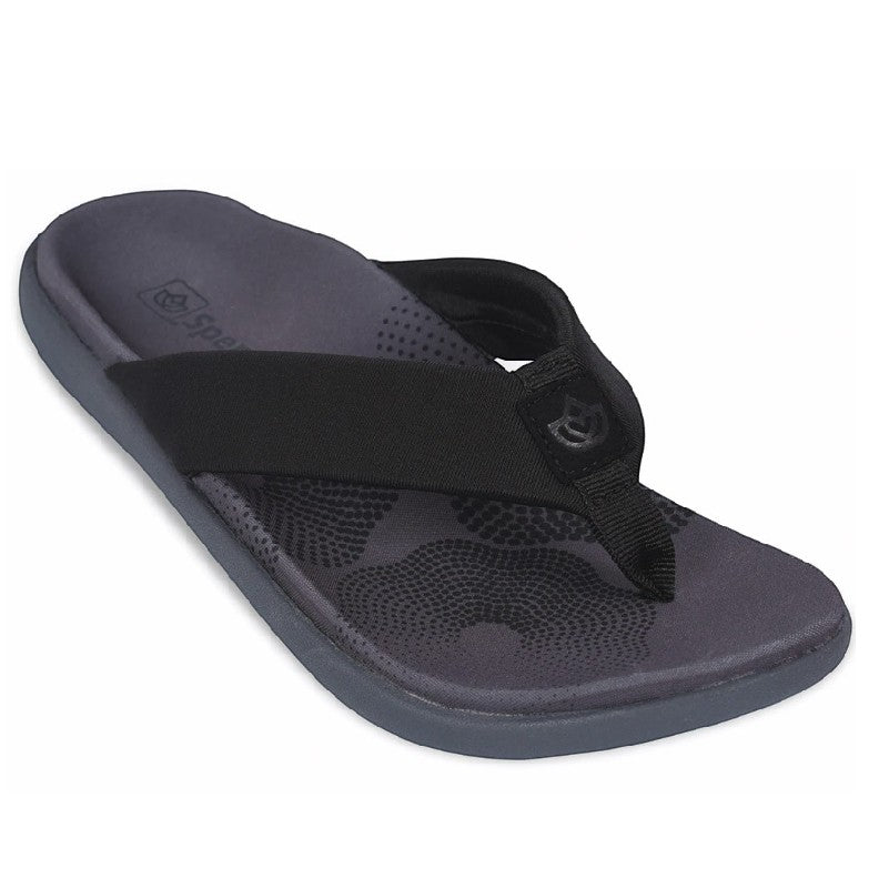 Allen's Bootery Victoria black memory foam thong sandal with contoured footbed and engineered knit upper