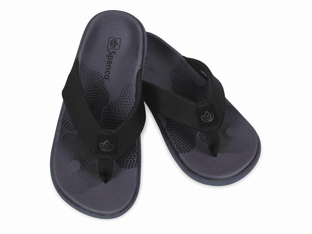 Allen's Bootery Victoria black memory foam thong sandals with contoured footbed and engineered knit upper