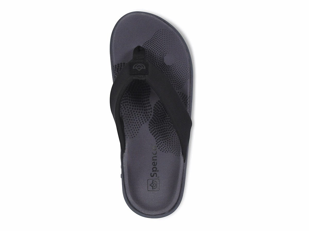 Allen's Bootery Victoria black memory foam thong sandal with contoured footbed and engineered knit upper.