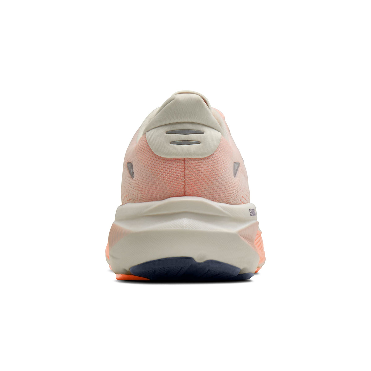 Allen's Bootery W Ghost 18 women's running shoes in star white, cyber peach, and grey mesh with a cushioned sole.