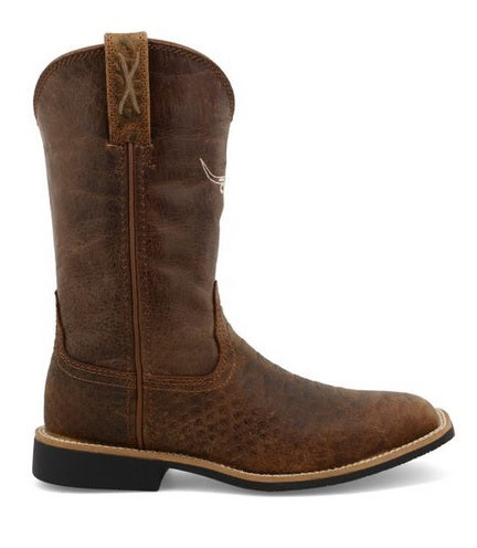 Allen's Bootery youth tan and chocolate caiman print leather western boot with rubber outsole and air-mesh lining