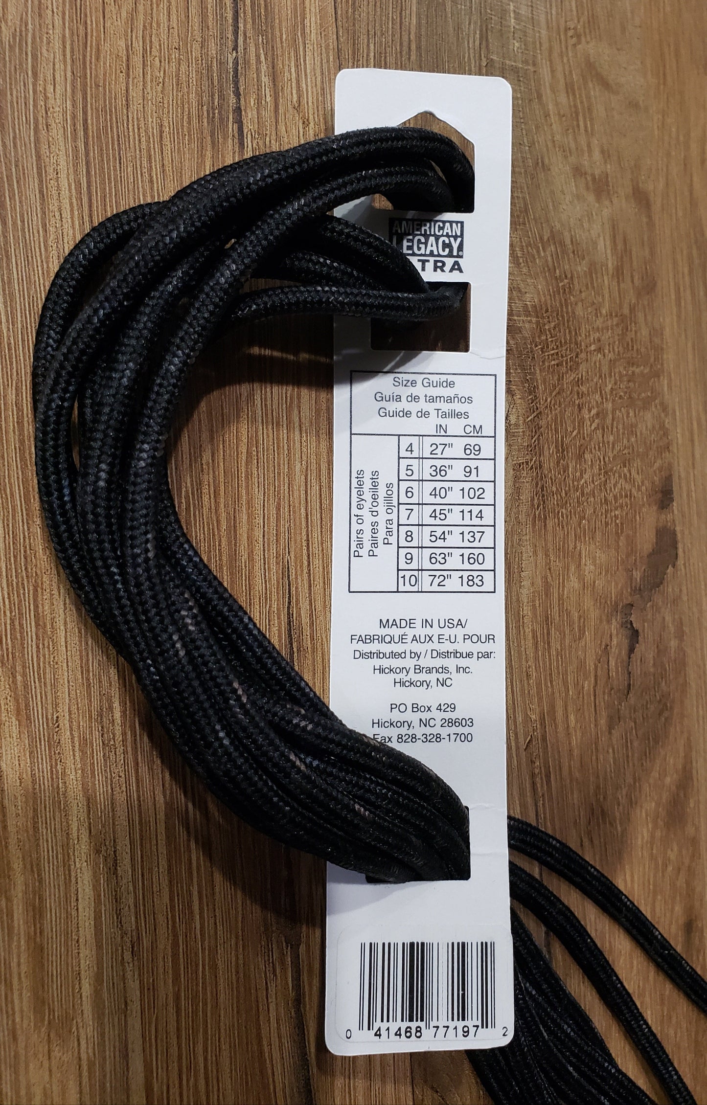 Allen's Bootery 72-inch black Kevlar round tactical hiking boot laces on a retail display card.