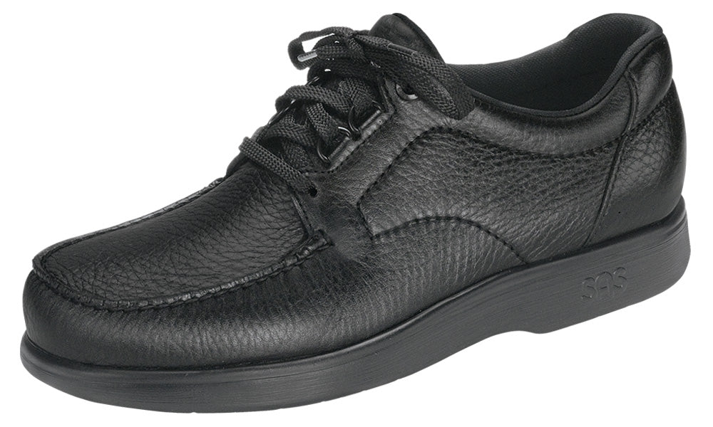 Allen's Bootery Bout Time black leather lace-up loafer with moccasin construction and flexible shock-absorbing sole.