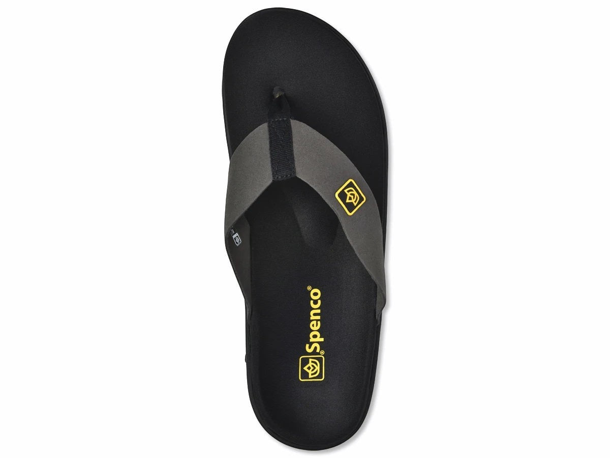 Allen's Bootery Spenco Yumi Pure black recovery sandal with memory foam footbed and synthetic suede strap
