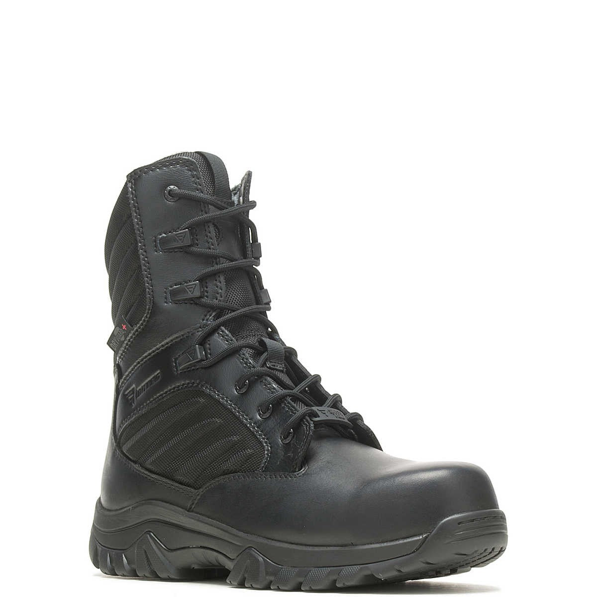 Allen's Bootery Bates GX X2 black waterproof tactical boot with side zip, carbon nano toe, and durable rubber outsole.