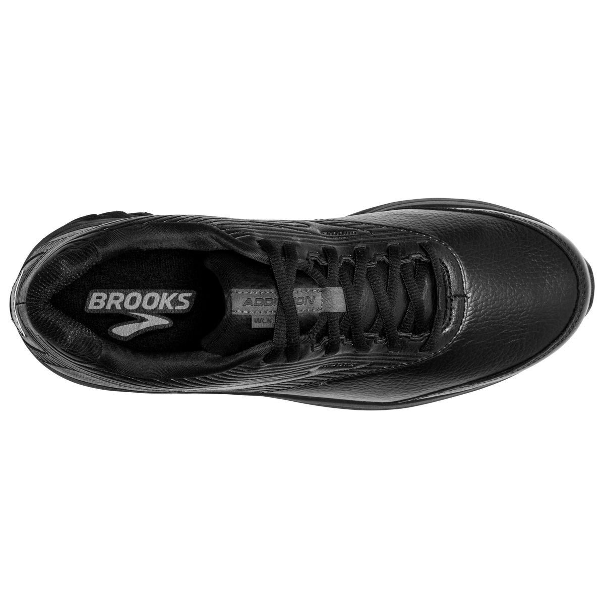 Top view of the black Brooks Addiction Walker 2 leather walking shoe from Allen's Bootery with supportive cushioning.