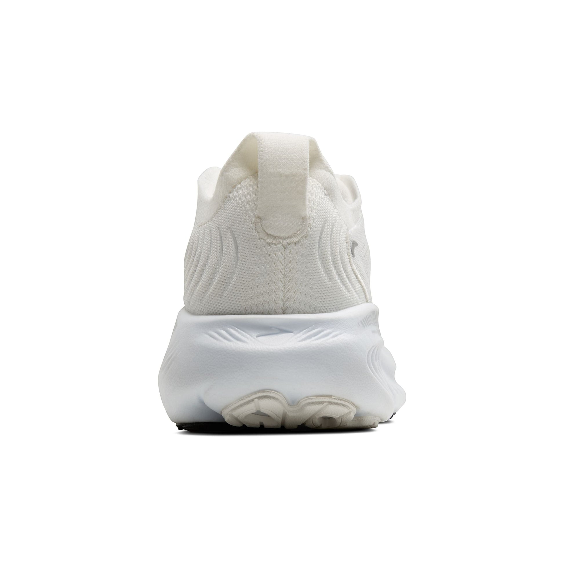 Allen's Bootery Brooks Adrenaline 25 women's road running shoe in white with silver accents, rear view.
