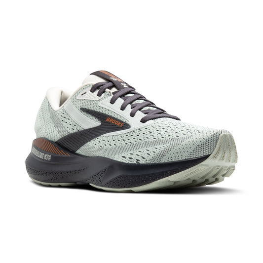 Allen's Bootery Brooks Adrenaline GTS 24 women's running shoe in mercury, ebony, and copper with breathable mesh.
