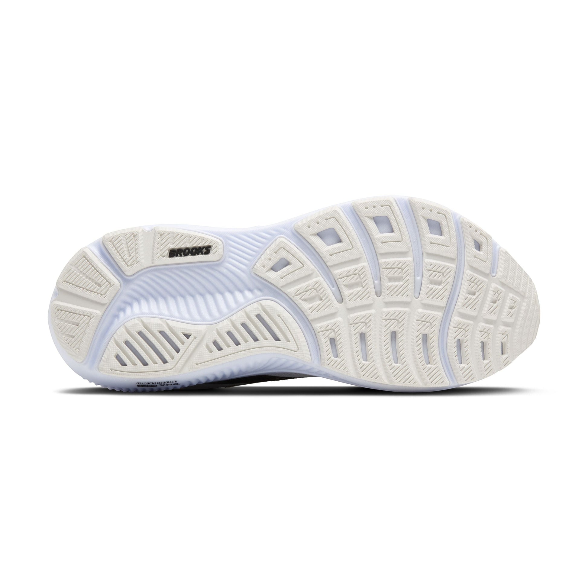 Allen's Bootery Brooks Ghost 17 women's road running shoe white and black rubber outsole with traction tread