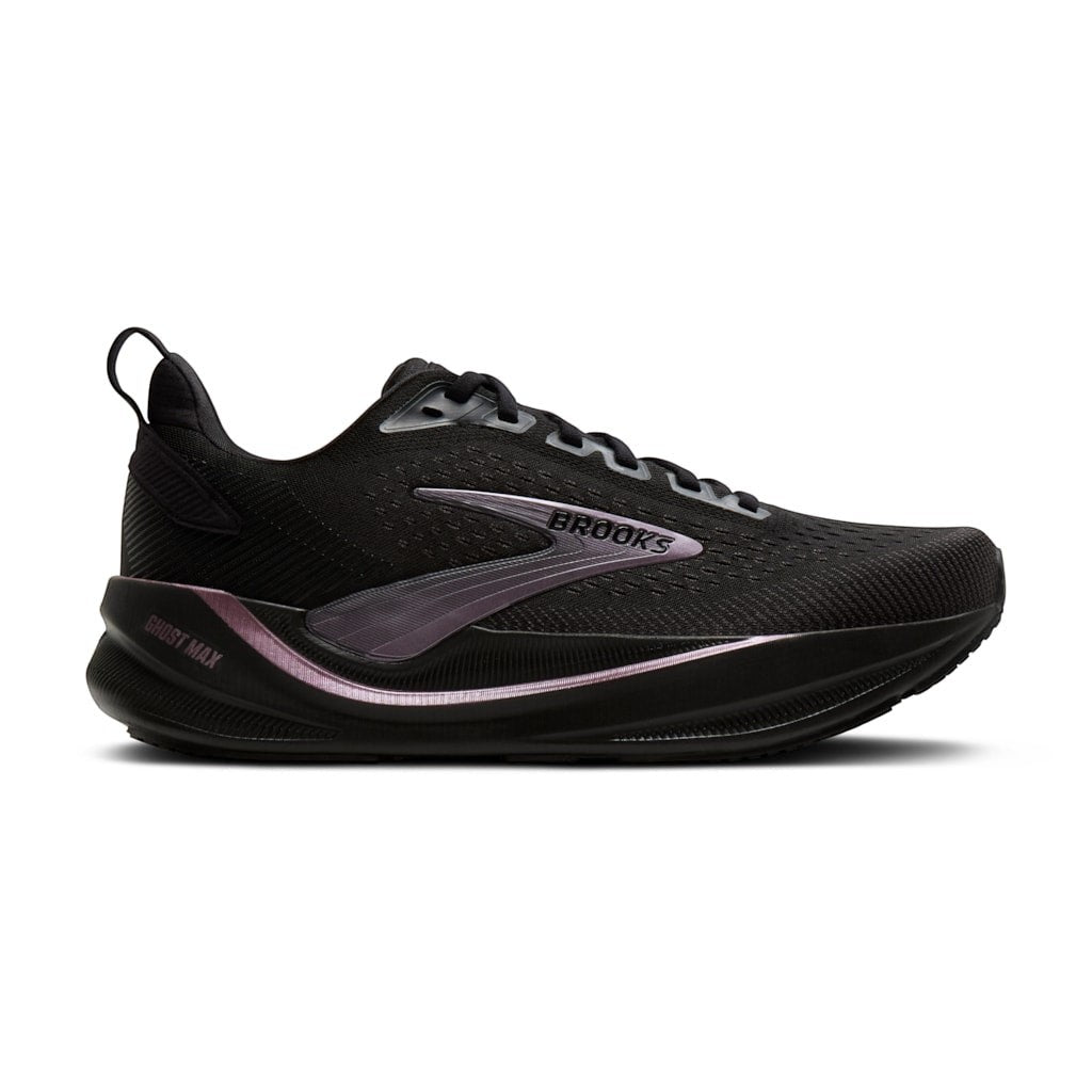 Allen's Bootery Brooks Ghost Max 4 women's running shoe in black with rose gold accents and high-stack cushioning.