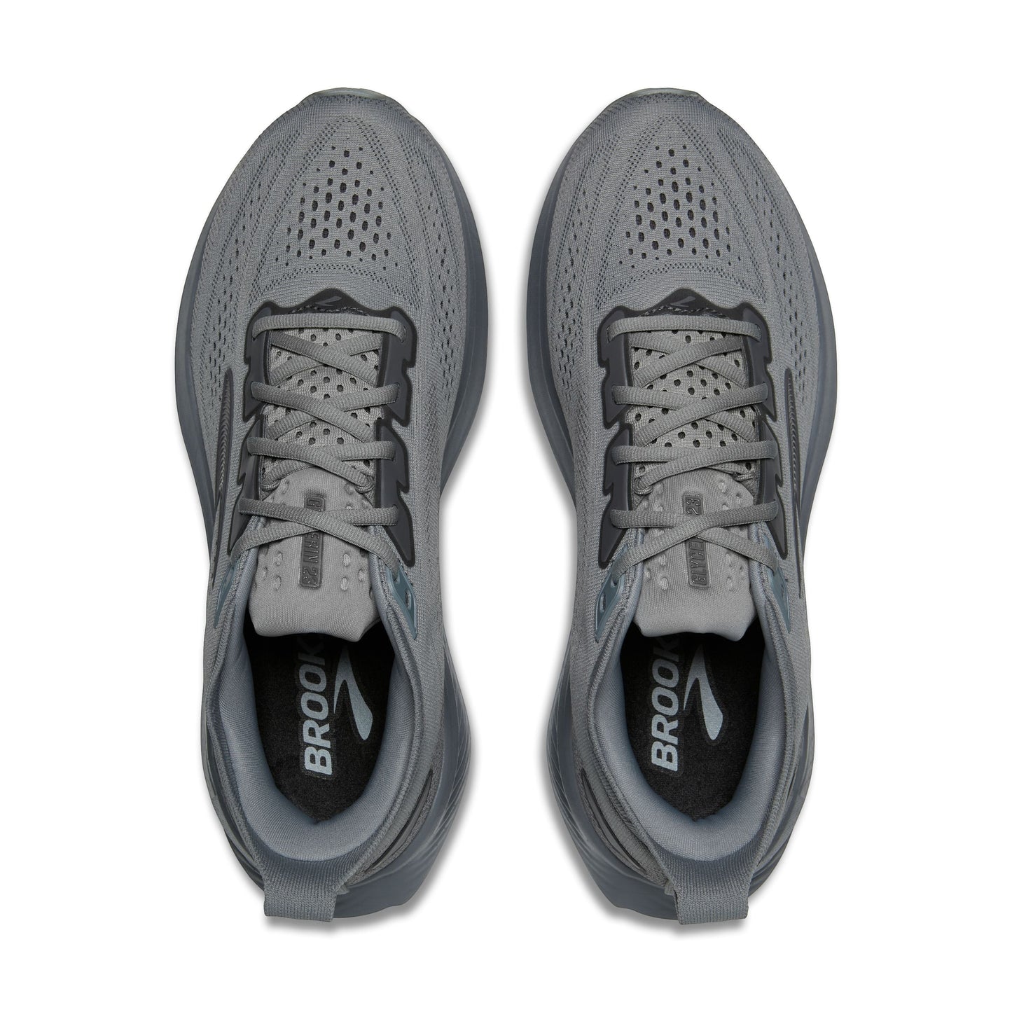 Allen's Bootery Brooks Glycerin 23 men's road running shoes in grey and black, top-down view showing mesh upper.